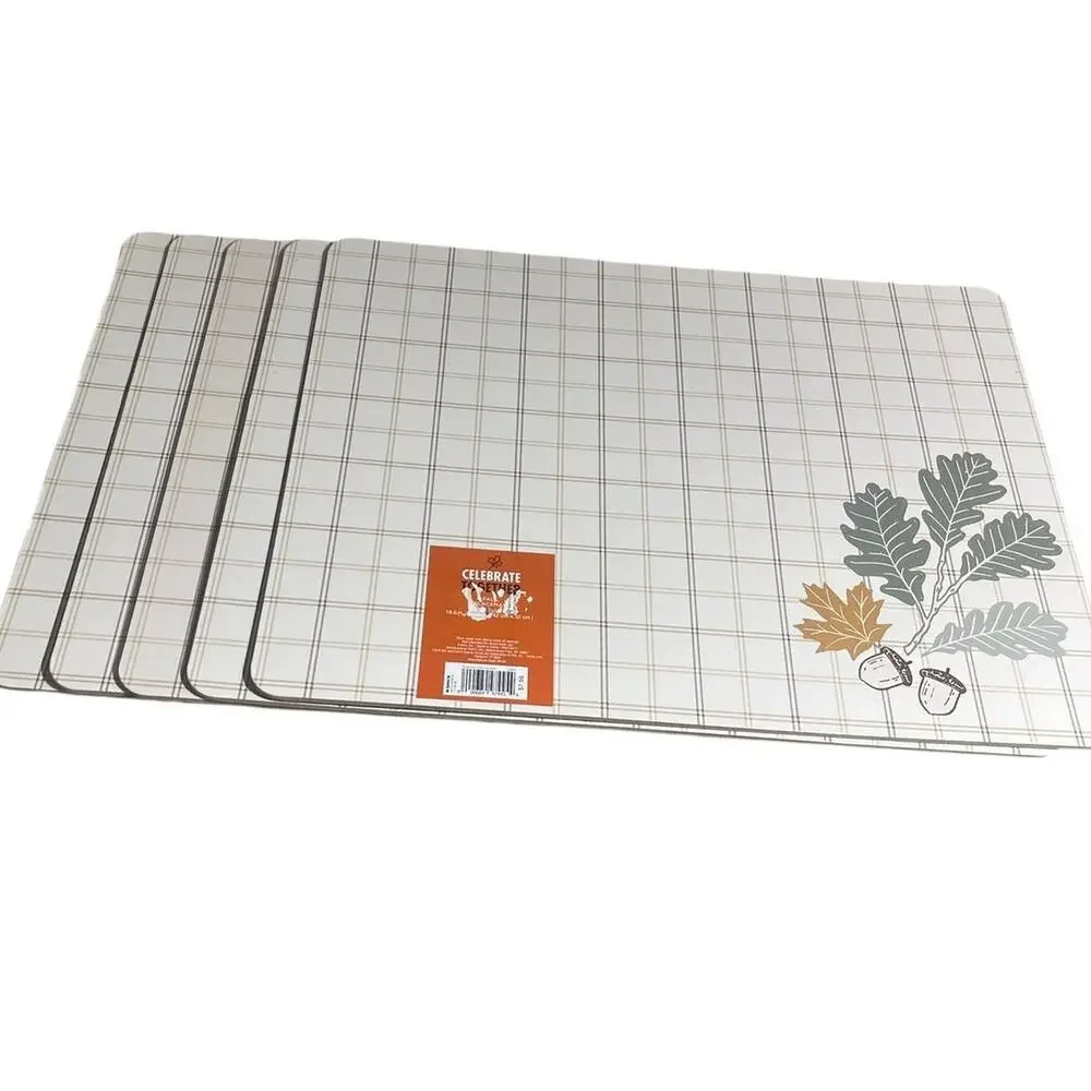 Celebrate Together 5 pc Hard Plaid Leaf Cork Back Placemat 16.5